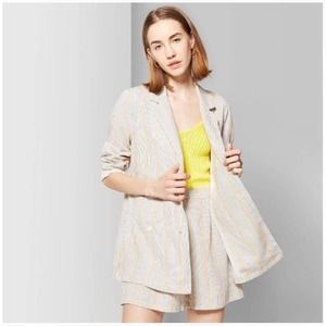 Wild Fable Ivory Double-Breasted Vertical Striped Linen Short Suit Plus Size XXL